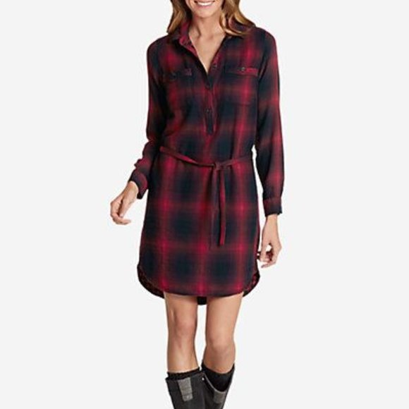 red and black flannel dress